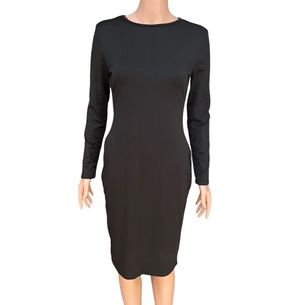 Fleece lined black stretch dress size M NWOT